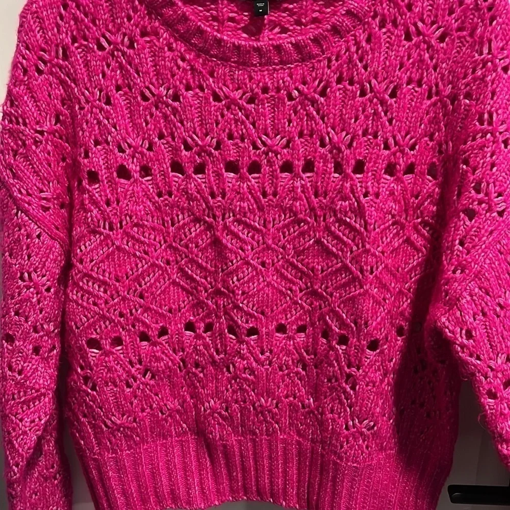 Express Hot Pink Open Knit Crew Sweater